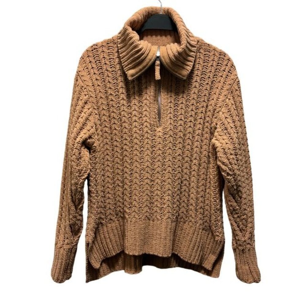 Aerie Womens Cable Car Quarter Zip Sweater Size XS Camel